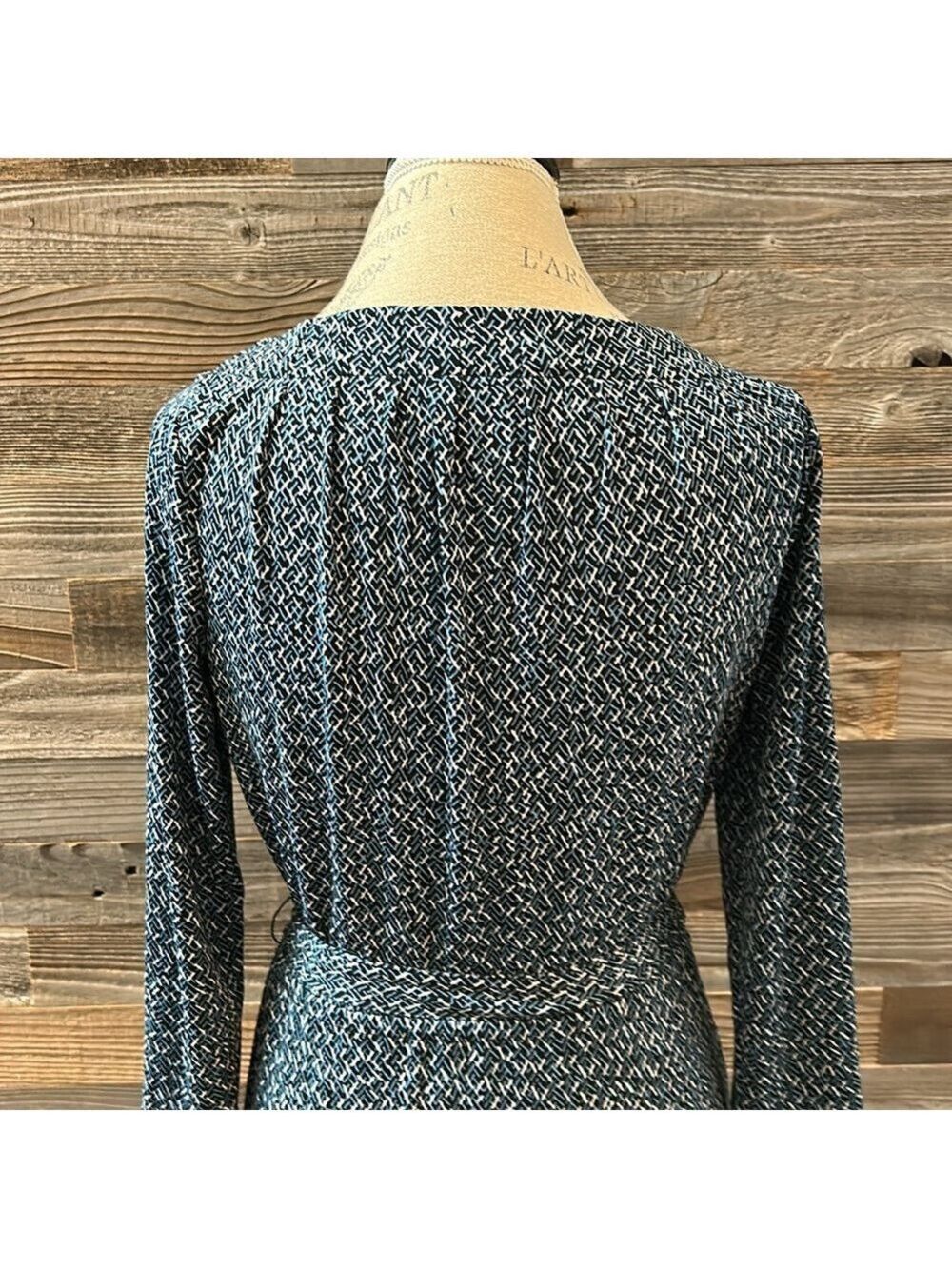 Lands End Blue Patterned Midi Tie Waist 3/4 Length Sleeve Dress Size XS 2-4 - Picture 6 of 9